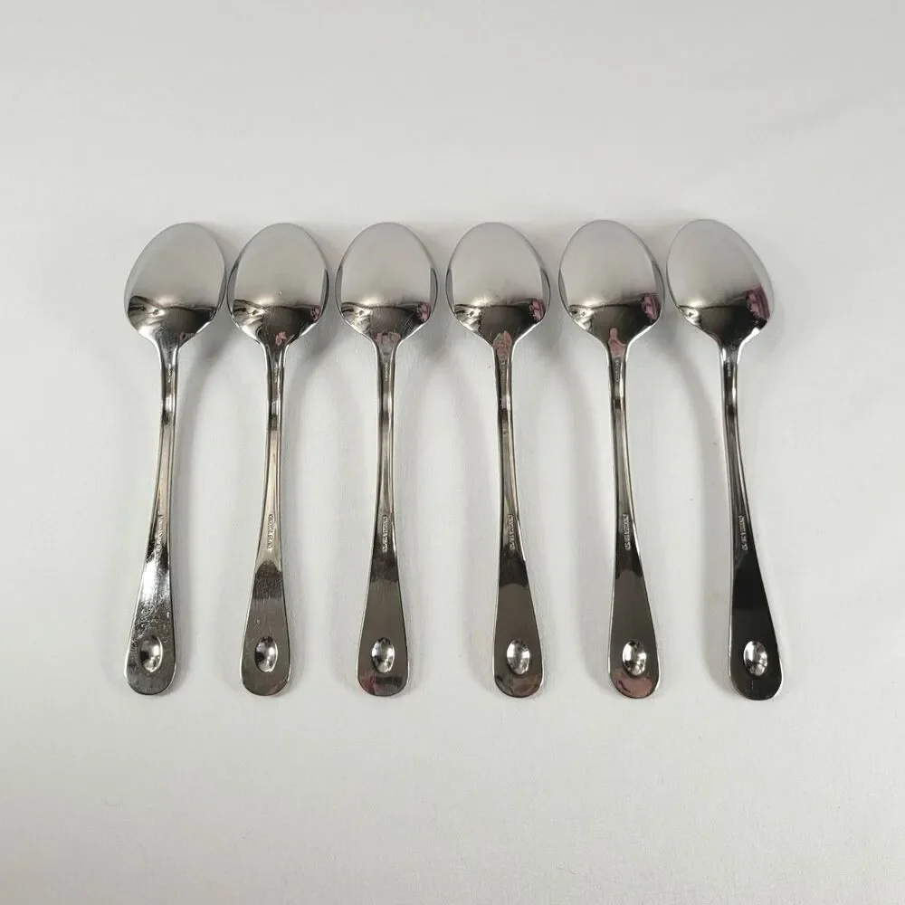 Oneida Satin Jupiter 18/10 Stainless Flatware Set 6 Oval Soup Spoons Retro 90s